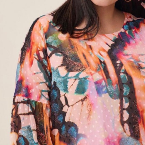 🆕 Chiffon Clip Dot Blouson Sleeve Blouse Top 1 1X 14 16 NWT Torrid New! - Picture 2 of 6